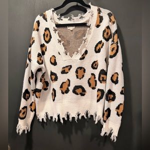 Leopard crop oversized sweater